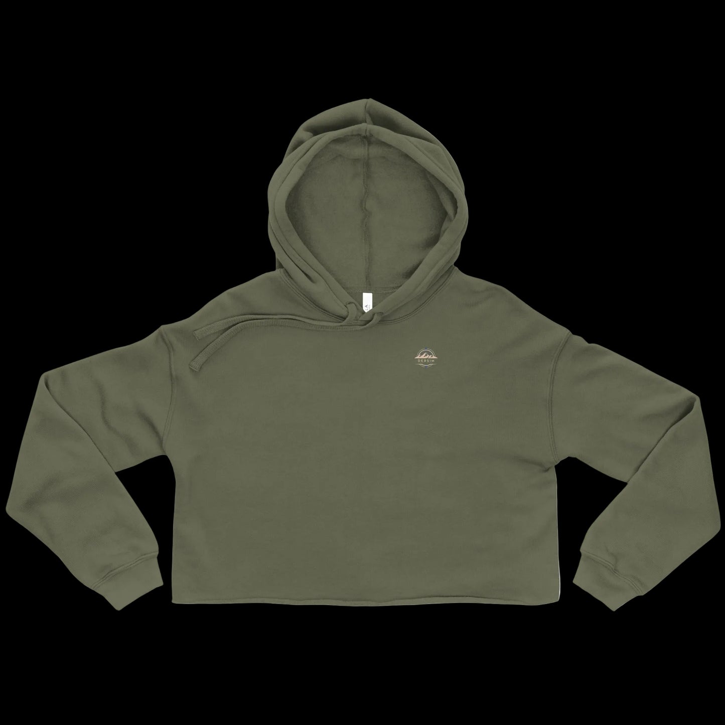 Cropped Kapuzensweatshirt Vorderseite militärgrün mit kleinem Brustemblem links