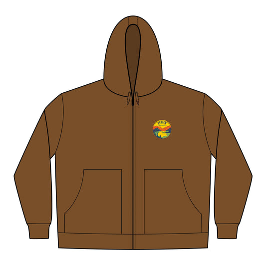 Arbeitsjacke mit Kapuze von Dersimstore in Braun, Vorderansicht mit Brustemblem links