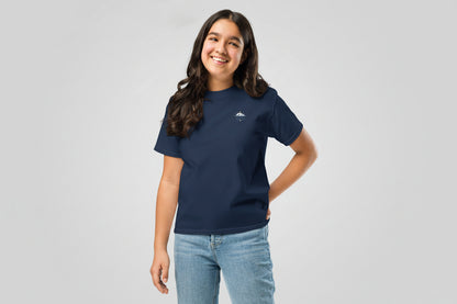 Shirt kurzärmlig Jugendliche navy Vorderseite mit kleinem Brustemblem